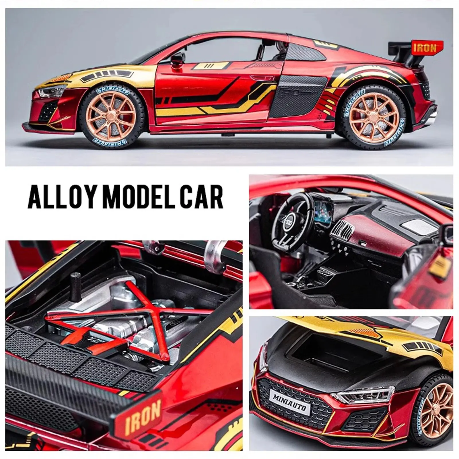 Модель автомобиля Audi R8 LMS в масштабе 1:24 из сплава, коллекционная гоночная модель для любителей автомобилей, высокодетализированная, прочная конструкция