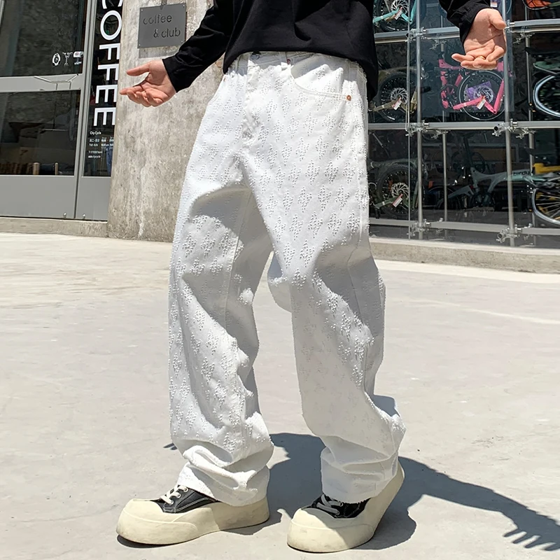 

K16809 Europe and the United States high street tide brand classic light luxury all over the straight jeans men's denim trousers
