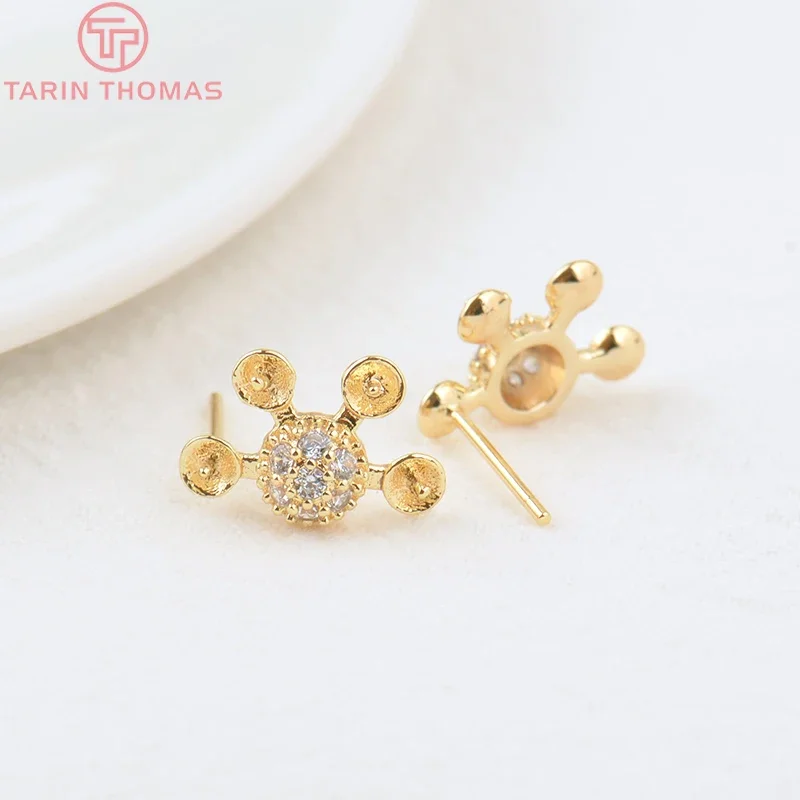 

(2356)4PCS 9.4x14.2MM 24K Gold Color Brass with Zircon Dandelion with Half Pins Stud Earrings DIY Jewelry Making Findings