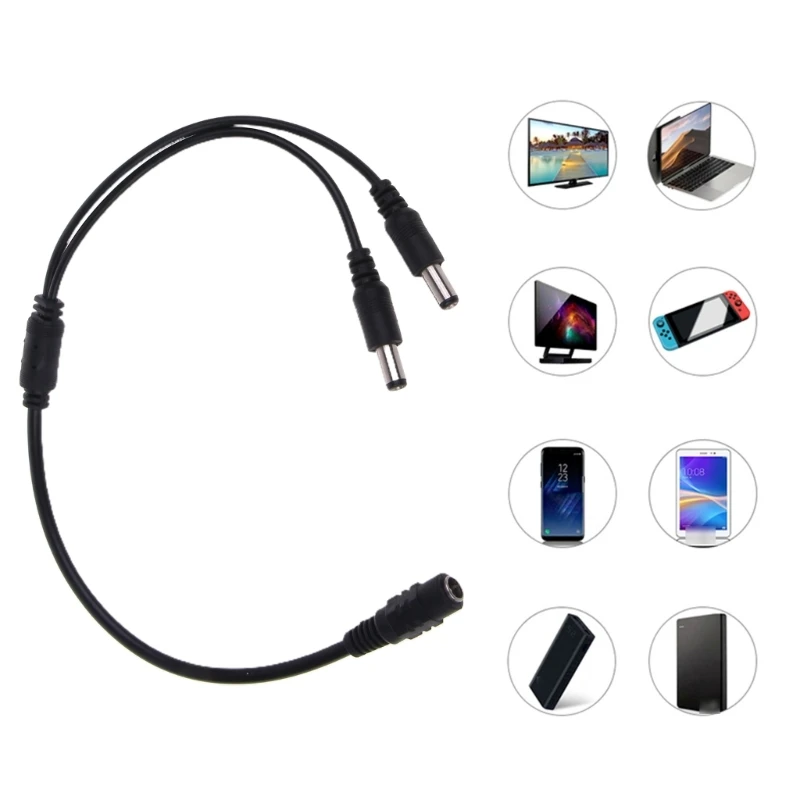 5.5mm*2.1mm 1 Female to 2 Male Connector Male to Female Plug DC Power Splitter Cable CCTV LED Strip Light Power Supply Adapter