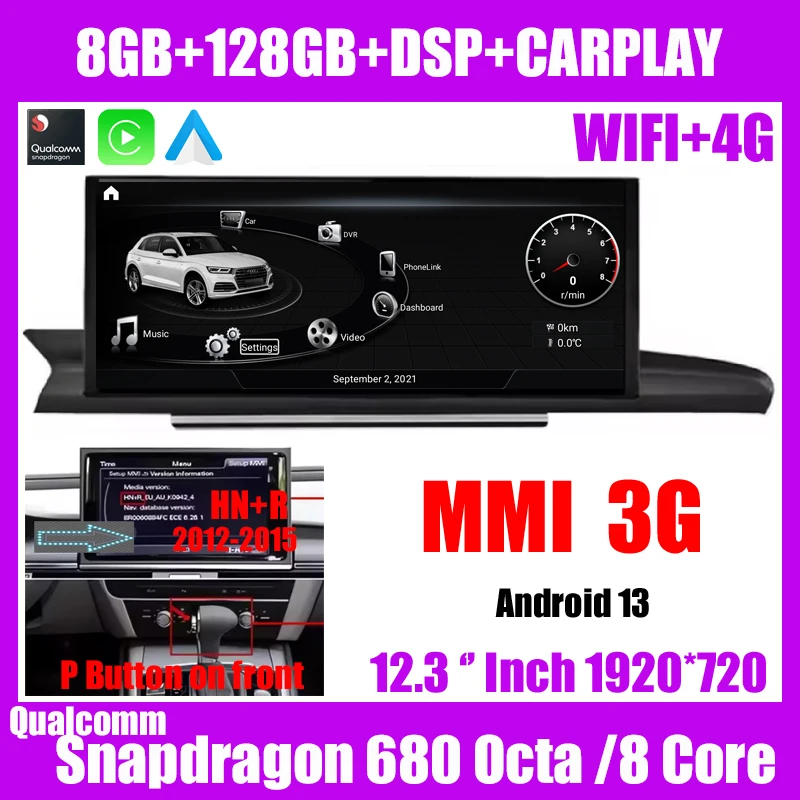12.3 ''Auto GPS Radio Stereo CarPlay NAVI Multimedia Speler Voor AUDI A6 A6L A7 C7 RS6 RS7 S6 S7 MMI Android 13 WIFI Snapdragon SAT