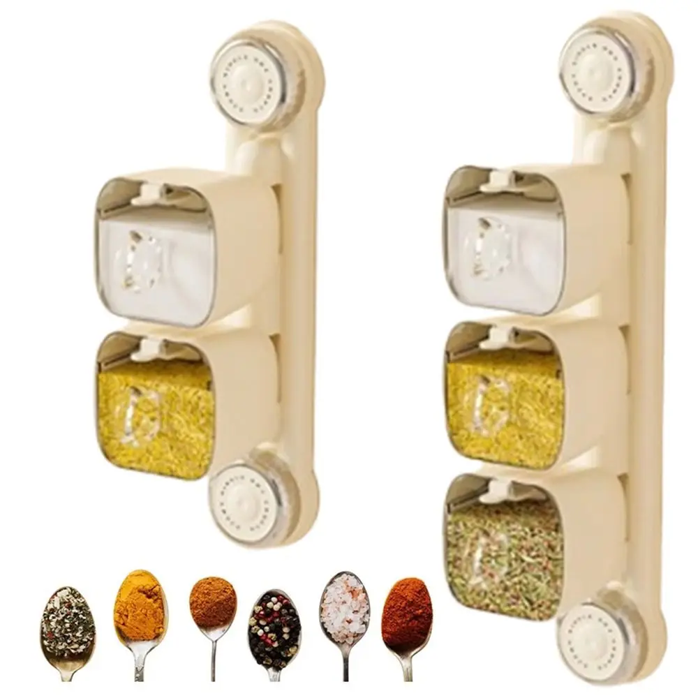 

Вращающаяся присоска, коробка для приправ, 2/3 сетки, настенный контейнер для приправ без дырокола с ложками, пыленепроницаемый органайзер для специй