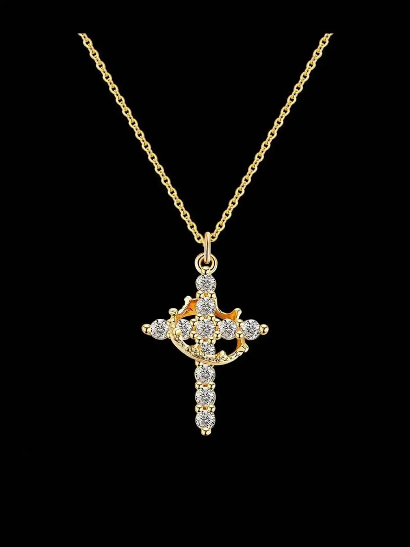 Regalos para el Día de la Madre, Collar con Cruz y Corona para Mujer, Joyería Religiosa, Collar de Primera Comunión