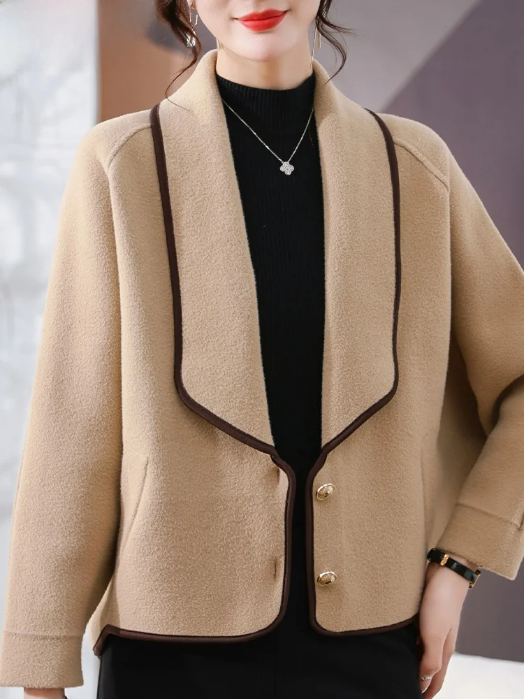 

Double-Faced Woolen Coat for Young Mothers Middle-Aged Women Spring Autumn Faionable Top Polyester Fiber Loose Fit Cardigan