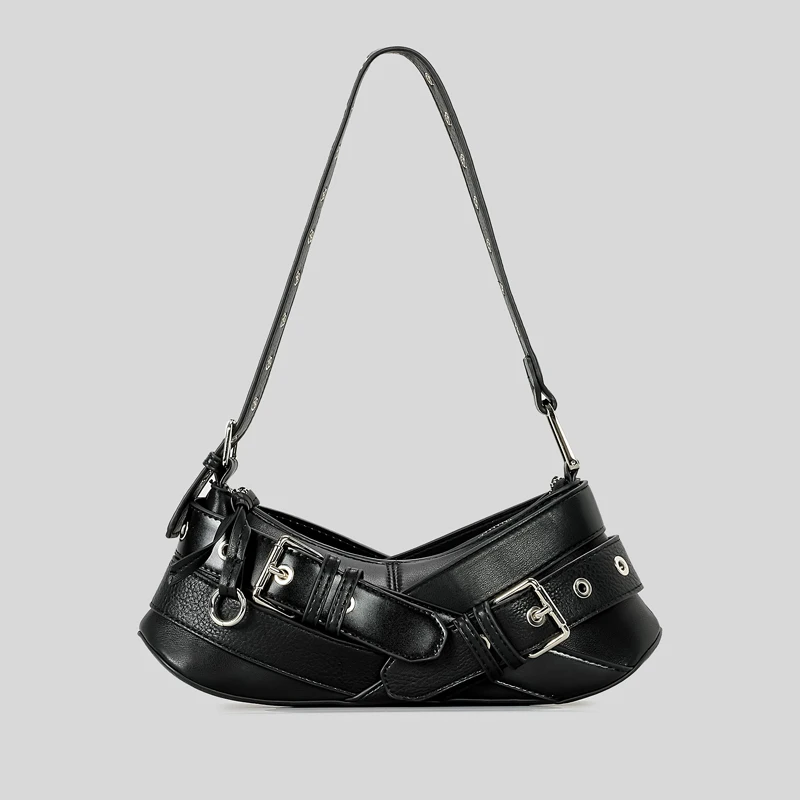 Bolsos de hombro Vintage para mujer, bolso de diseñador para axila, bolso Punk para motocicleta, bolso de lujo de cuero Pu, Bolso pequeño para mujer