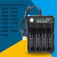 2/3/4 Slots AC 110V/220V 18650 Battery Charger USB DC 4.2V For 18350 16340 14500 18500 26650 Li-ion Batteries AC Charger Adapter