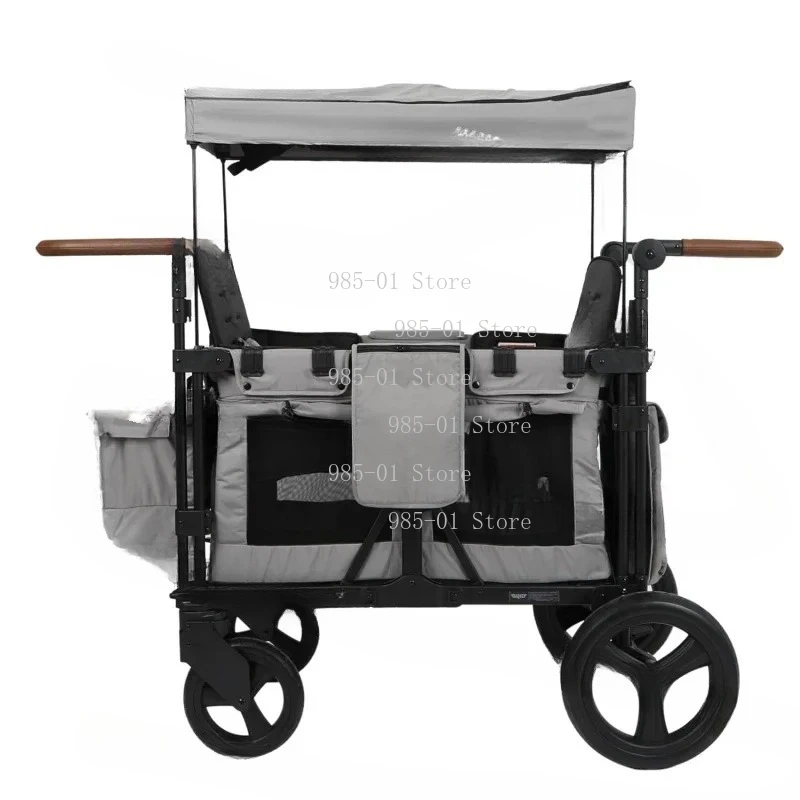 Outdoor folding garden cart with 2 seats and removable canopy for camping use
