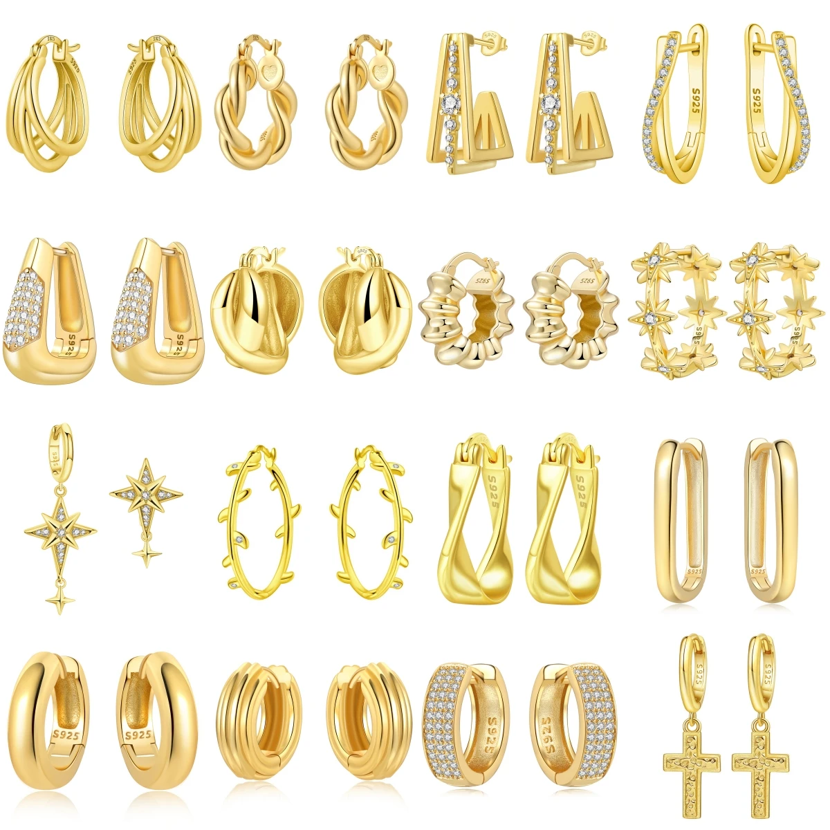 

Золотые женские серьги-кольца PANPOKI, стерлинговое серебро 925 пробы, сверкающие циркониевые круглые серьги-гвоздики, модные ювелирные изделия, подарки на годовщину