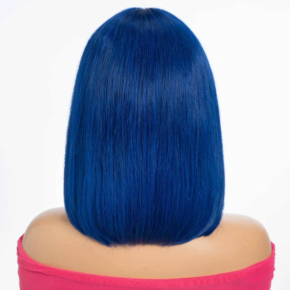 Lekker Highlight blau kurz gerade Bob 13x6x1 Spitze vorne Echthaar Perücke für Frauen brasilia nischen Remy Haar leimlos HD Spitze farbig