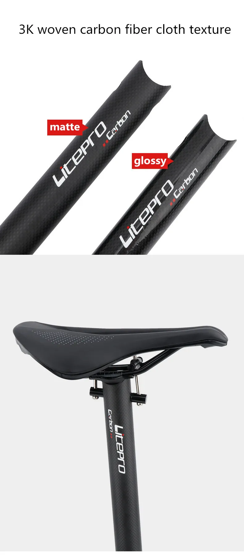 Litepro Faltfahrrad Carbonfaser-Sattelstütze 31,8/33,9mm*580MM für Brompton 412 SP8 Fnhon Fahrrad-Sattelstütze – Detail 6
