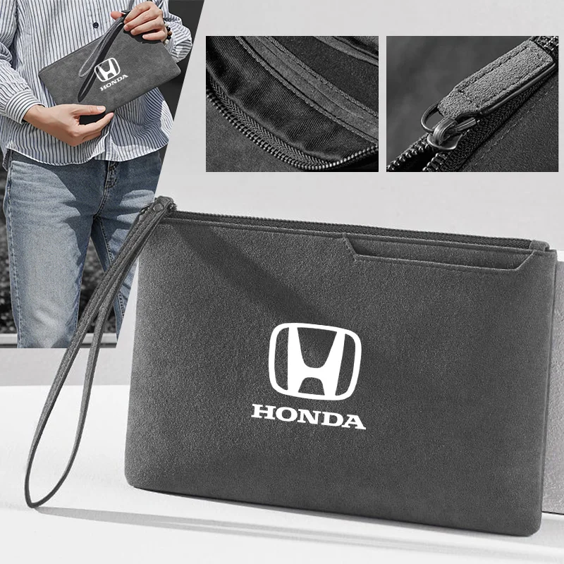 Carteira masculina de camurça com logotipo de carro, grande capacidade, para moedas e cartões, para Honda Civic XR-V CR-Z CRV HRV City Accord Legend Jazz RR VTi Fit