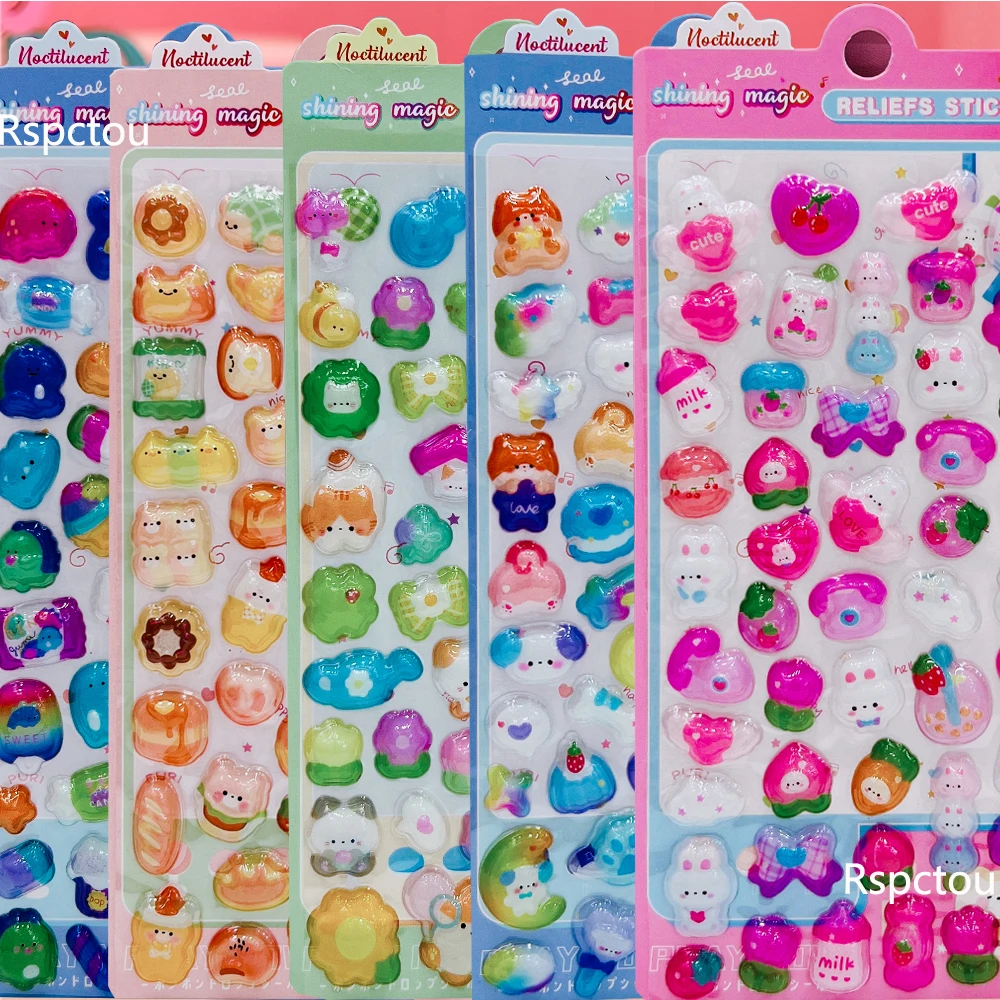 

6pcs Cute Cartoon Animal Themed 3D Embossed Diamond Relief Stickers Craft Decals for Scrapbooking Stationery Decoration Sticker
