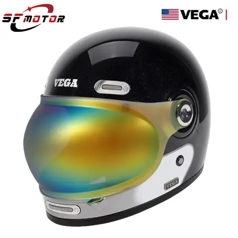 DOT rétro VEGA casque de Moto casque intégral M-XXXL Moto Casco Rrtro noir bulle visière Cascos pour Indian Scout pour Harley