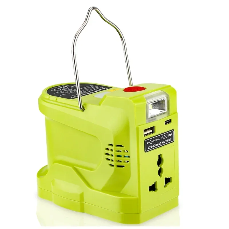 Generador de energía portátil de 200W con USB Dual, luz LED de 280LM para batería de litio Ryobi de 18V, inversor de energía portátil