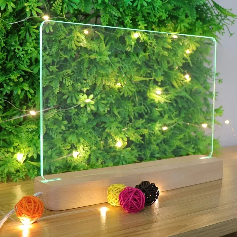 warm light Rectangle Wooden Base with Blank Acrylic Plate LED Night Light