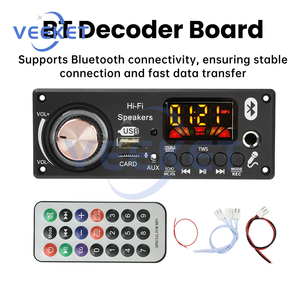 

Bluetooth MP3 Decoding Board TPA3116D2 Dual Chip Amplifier 2*50W+100W Car Audio Decoder with BT 5.3 Lossless Playback Recorder