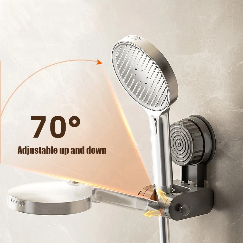 Suction Cup Shower Head Holder Relocatable Adjustable Handheld Sprayer Support Wall Mounted With Hooks Sprayer Fixed Base