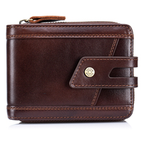 SCHLATUM Zipper Wallet for Men Large Capacity RFID Blocking Genuine Leather Vintage Wallet with Coin Pocket ID Window