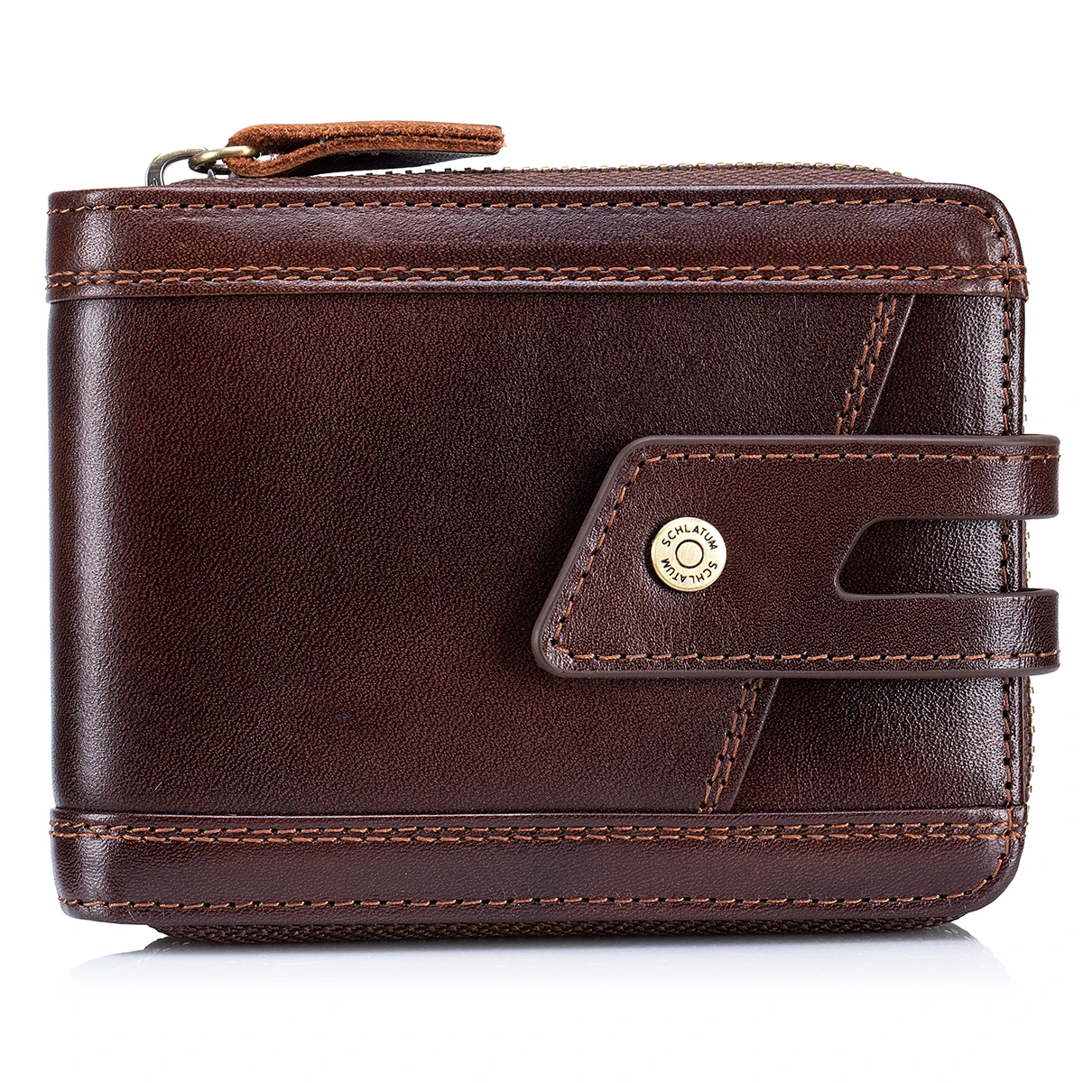 SCHLATUM Zipper Wallet for Men Large Capacity RFID Blocking Genuine Leather Vintage Wallet with Coin Pocket ID Window