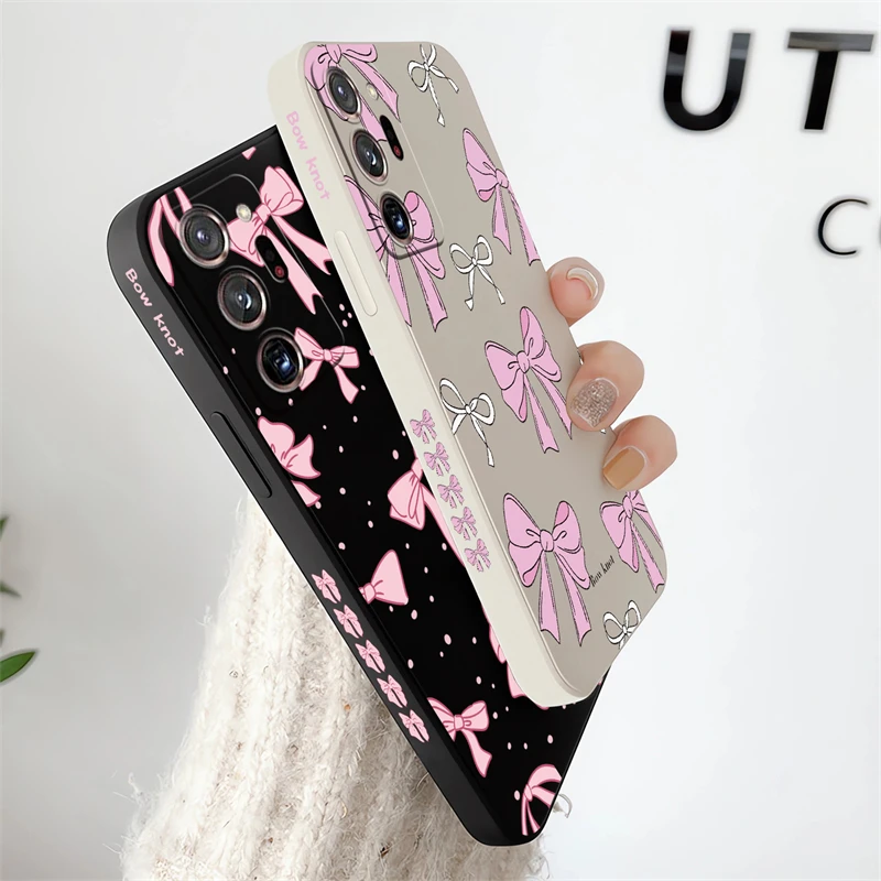 Note 20 Soft Silicone Phone Case For Samsung Galaxy Note 10 20 Ultra Lite Plus 8 Pro Korean Cute Pink Bow knot Shockproof Cover