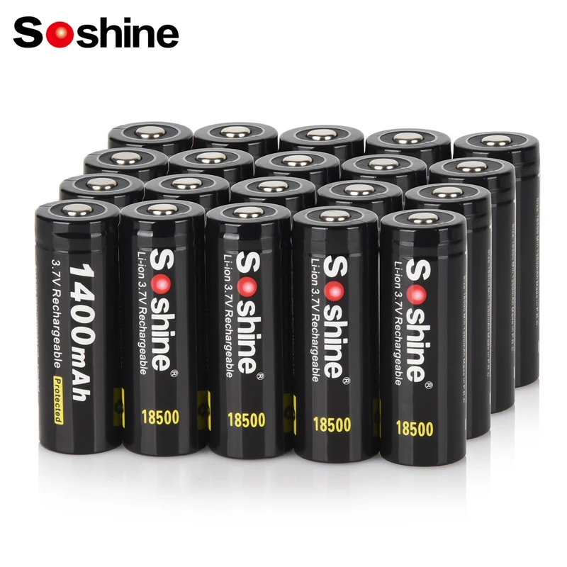 

Soshine 18500 1400mAh Lithium Battery with Protected 3.7V 18500 Rechargeable Battery for LED Flashlight 1400mAh Li-ion Batteries