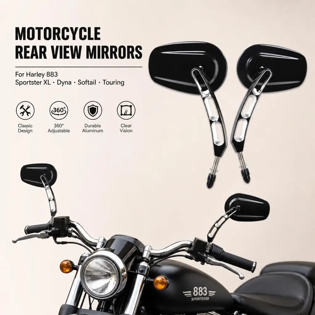 Specchietti retrovisori laterali universali per moto, in lega di zinco, per Harley Touring, Road King, Sportster 883, 1200, Classic.