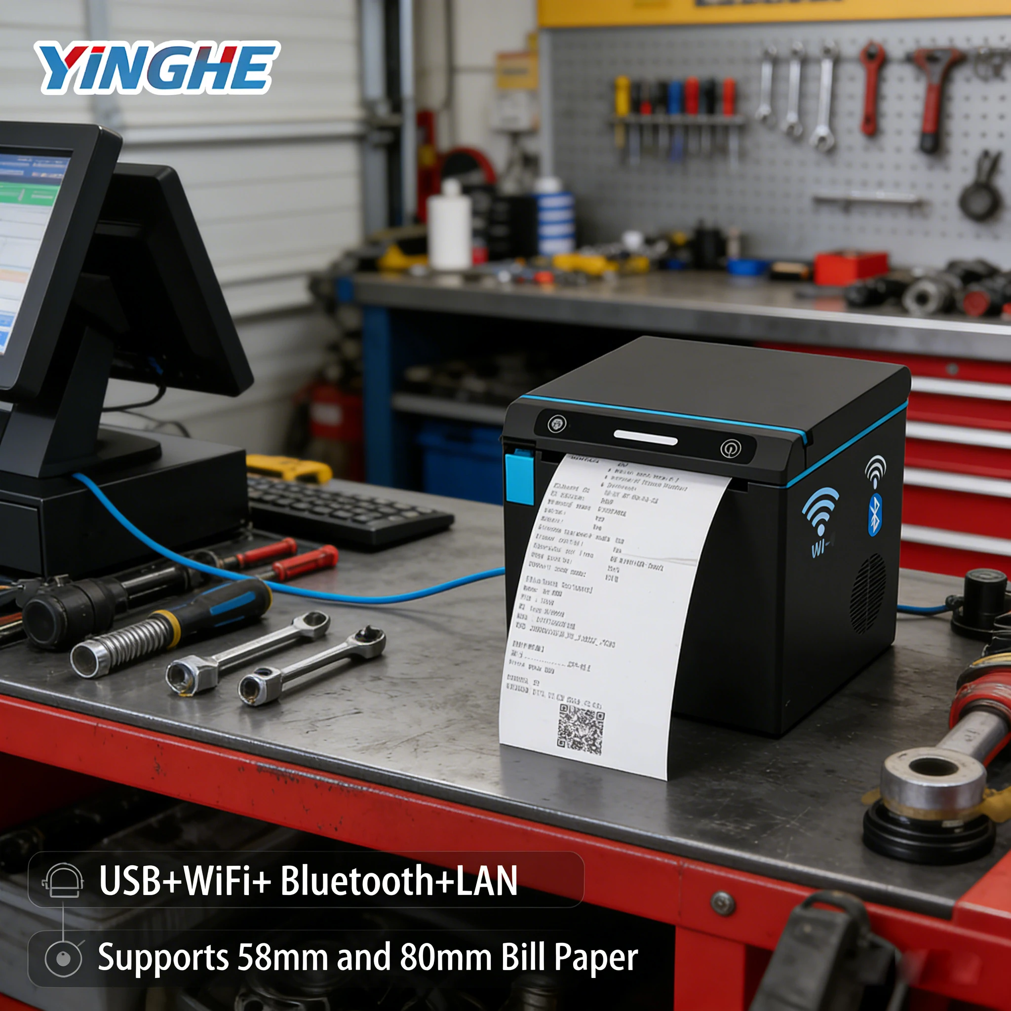 Multi-Connectivity 80MM Thermal Receipt Printer - Simultaneous 7-Device Support for Ubereats/Doordash/SkipDishes Orders