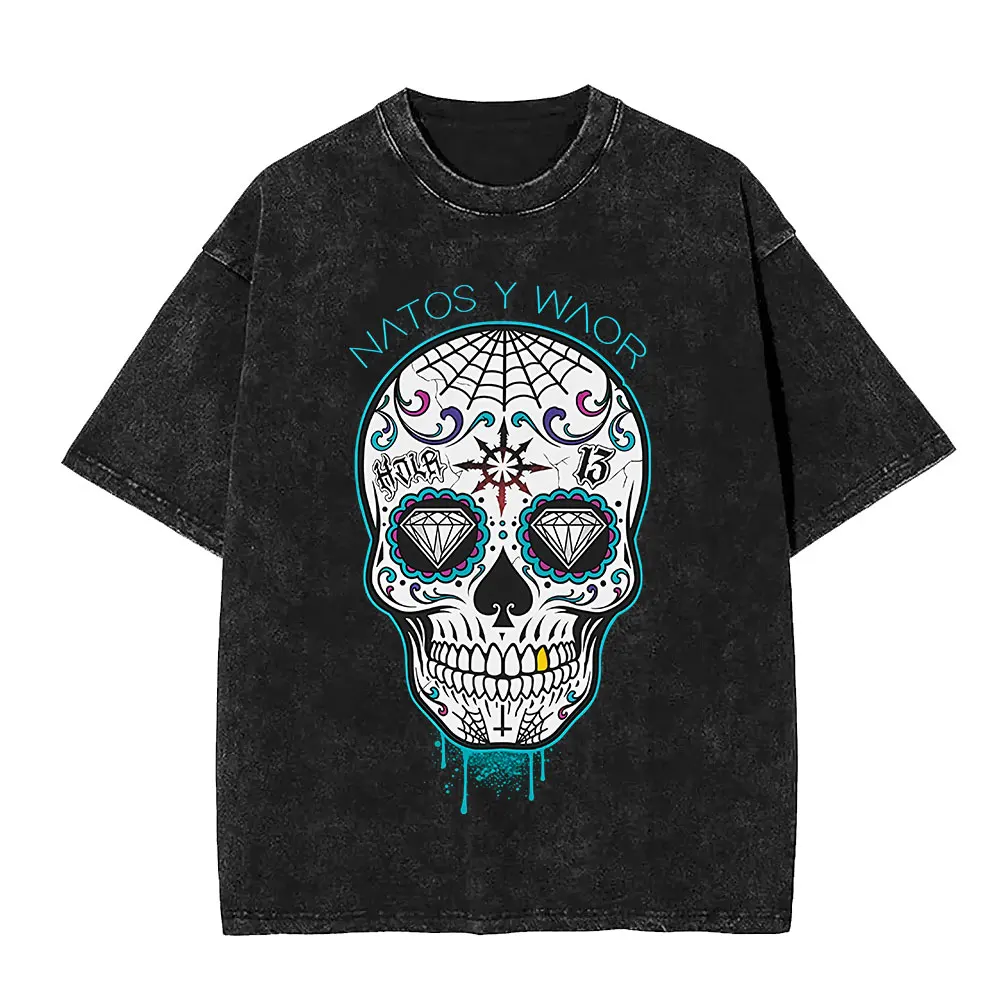 

Fashion NATOS WAOR Skeleton Graphic T-shirt Vintage Washed Oversized T Shirt Men Women Clothing Cotton Short Sleeve Tees Tops
