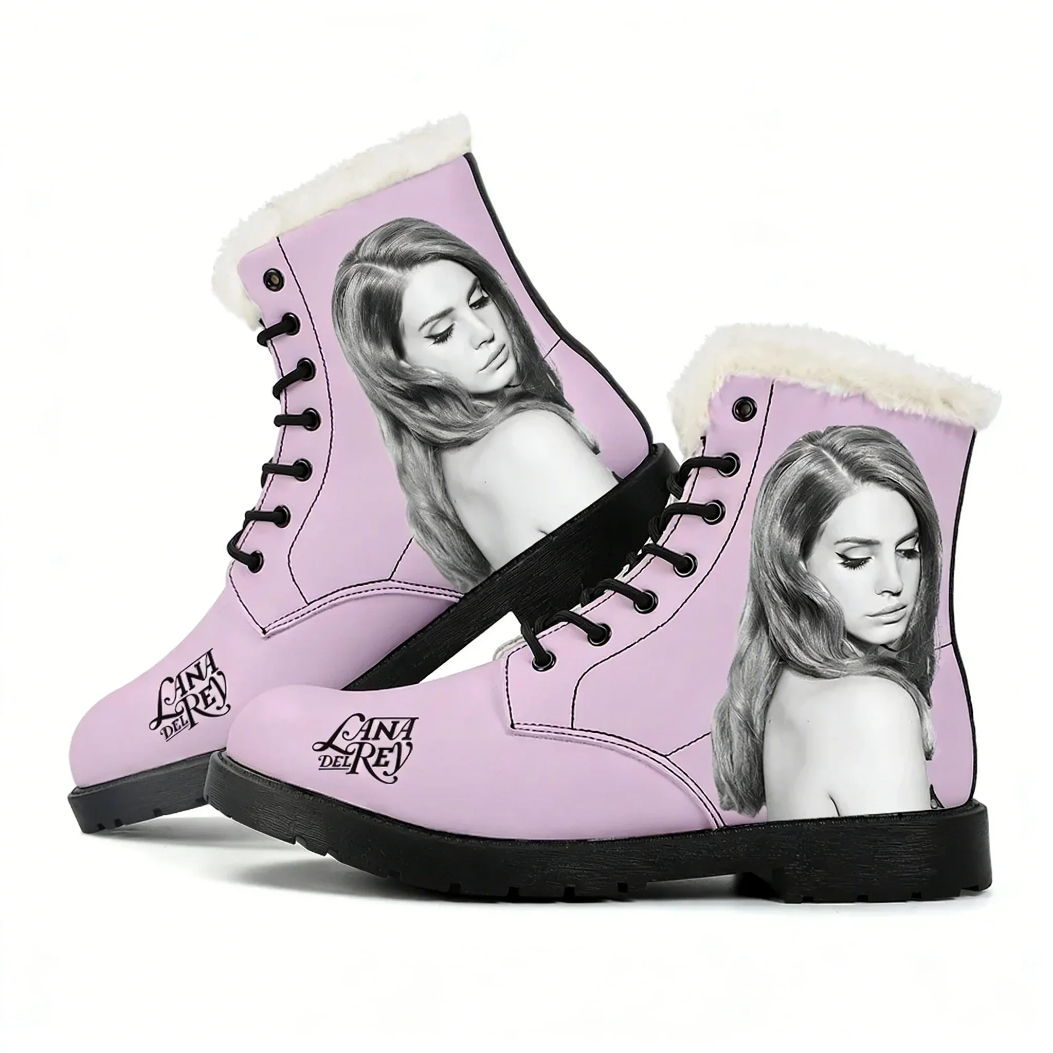 

Lana Del Rey Singer Plush Boots Mens Womens Casual Shoes Durable Outdoor Keep Warm Leather Boot Couple High Quality Custom Shoe