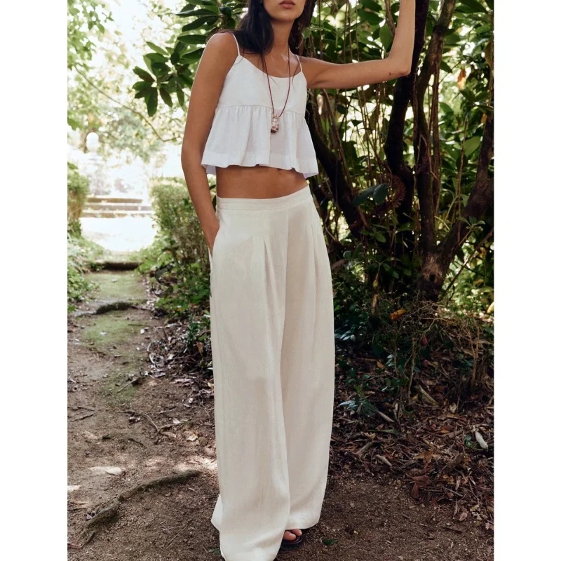 بلوزة نسائية صيفية جديدة بتصميم بسيط وياقة مستديرة من الشيفون مع حاشية من الدانتيل، أسلوب عملي قصير الطول مصنوع من ألياف البو...