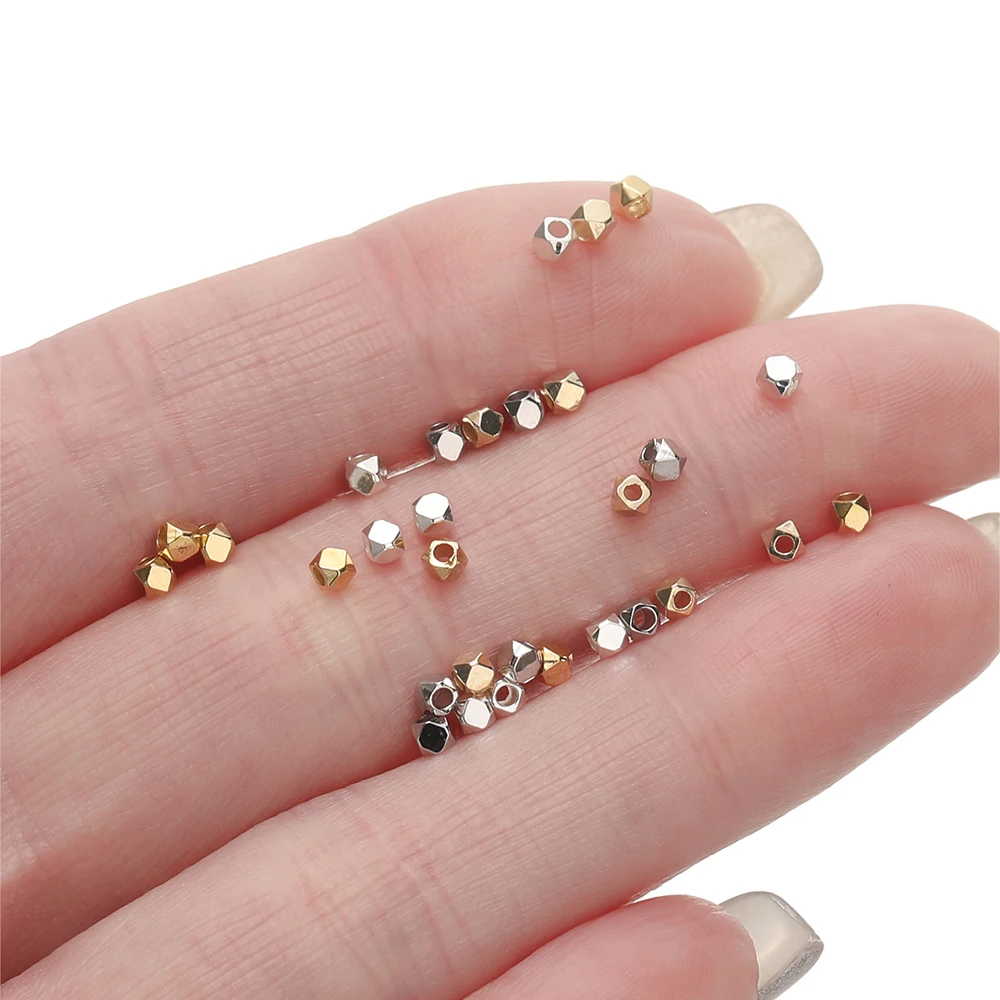 20Piece 2*2mm 14/18K Gold Color Plated Polygonal Shape Spacer Charms Beads For DIY Bracelet Necklace Jewelry Making Accessories - view 5
