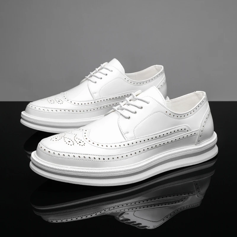 casual dress shoes for men white sole Men's Classic Leather Wingtip Low Heel Oxford Fashion Pointed Toe Comfort Non Slip Shoes Business Office Wedding Shoes (White,6) these shoes work equally well with cropped trousers or tapered denim for an elevated yet effortless fit Men's Casual Shoes Sneakers Walking