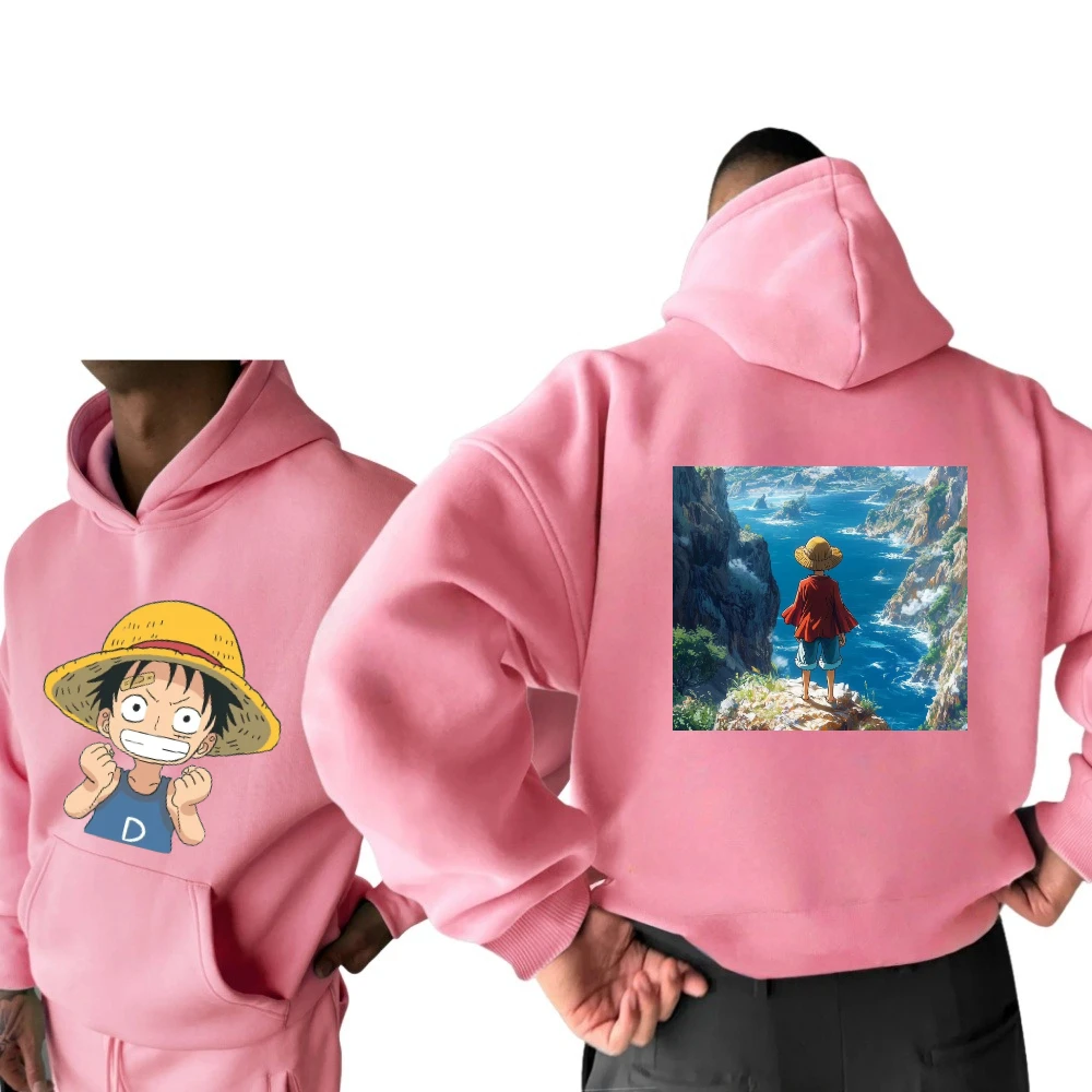 ONE PIECE Stampato Rufy Maglione a maniche lunghe Street Style Nuovo Harajuku Uomini e donne Ins Stesso autunno e inverno Felpa con cappuccio natalizia