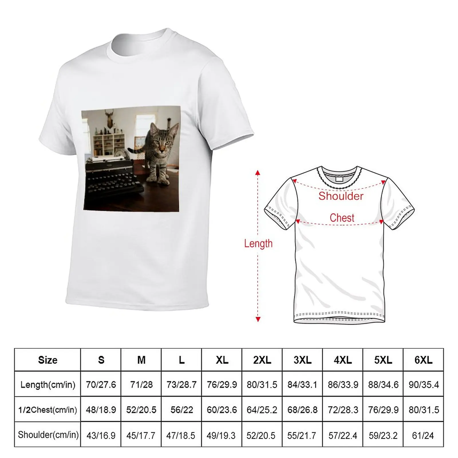 New Vintage Ernest Hemingway Tabby Cat on Writing Desk T-Shirt cat shirts vintage clothes Short sleeve Men's t shirts