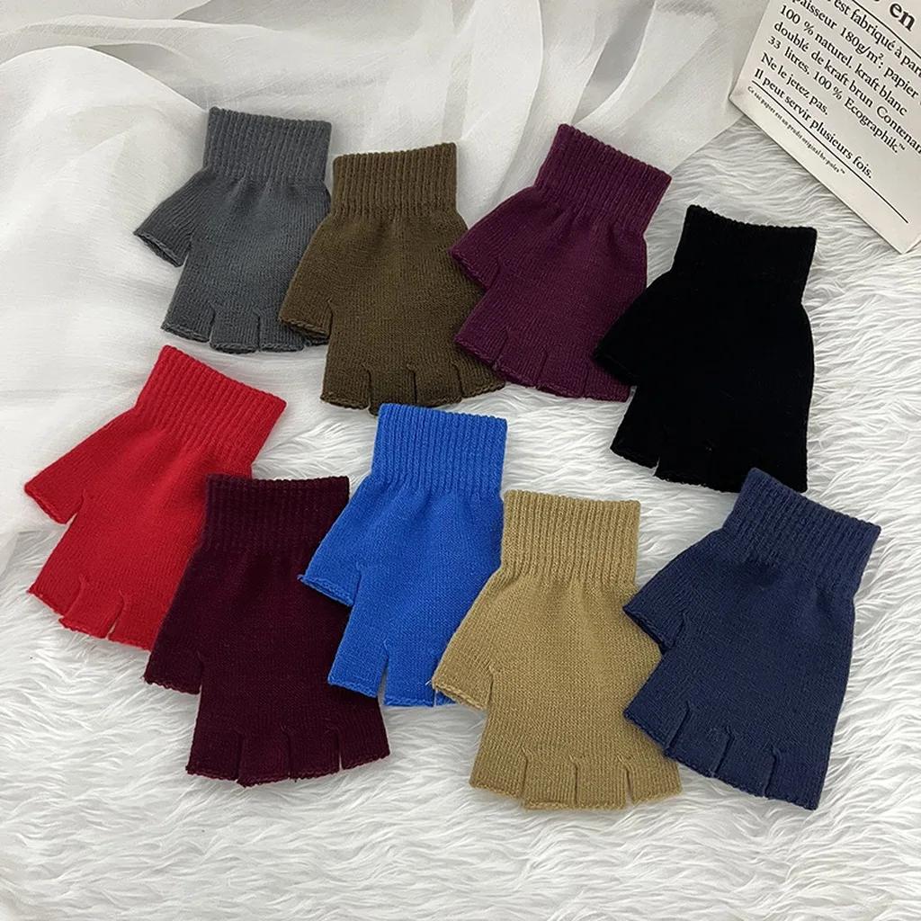 Stretchy Gloves  Half Finger Knit Gloves Fingerless Gloves Warm For Students Indoor Activities Writing