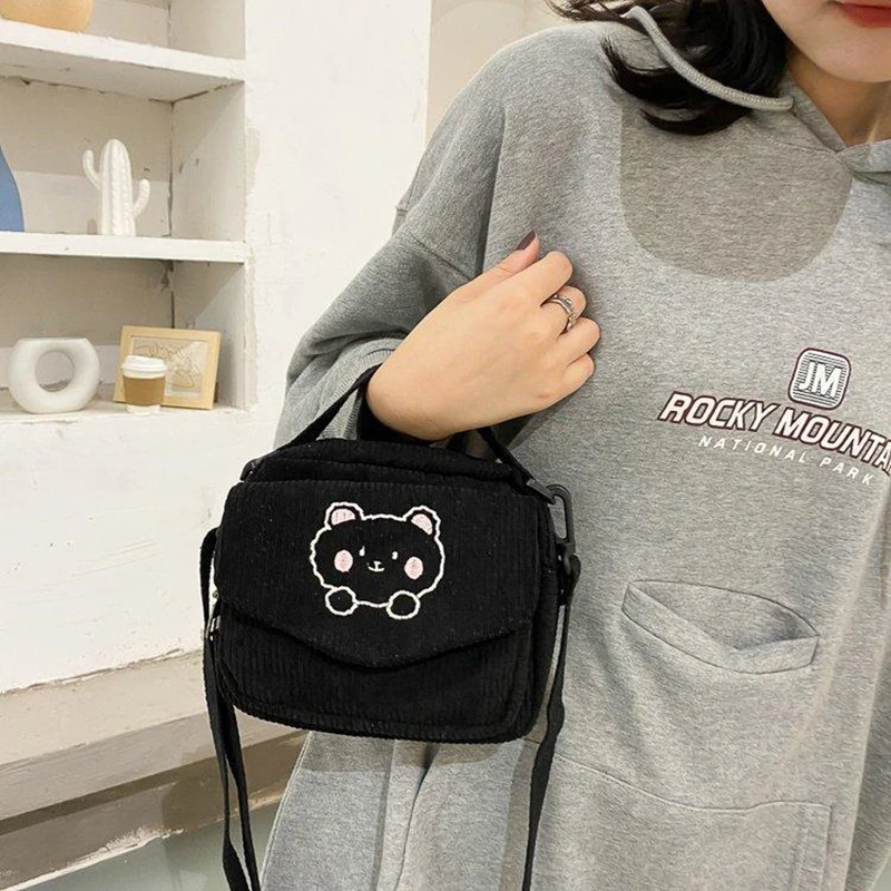 Hot Women Canvas Zipper Bag Preppy Style Student Tote Shoulder Messenger Bag Small Corduroy Bag Satchel Travel Purse Handbag