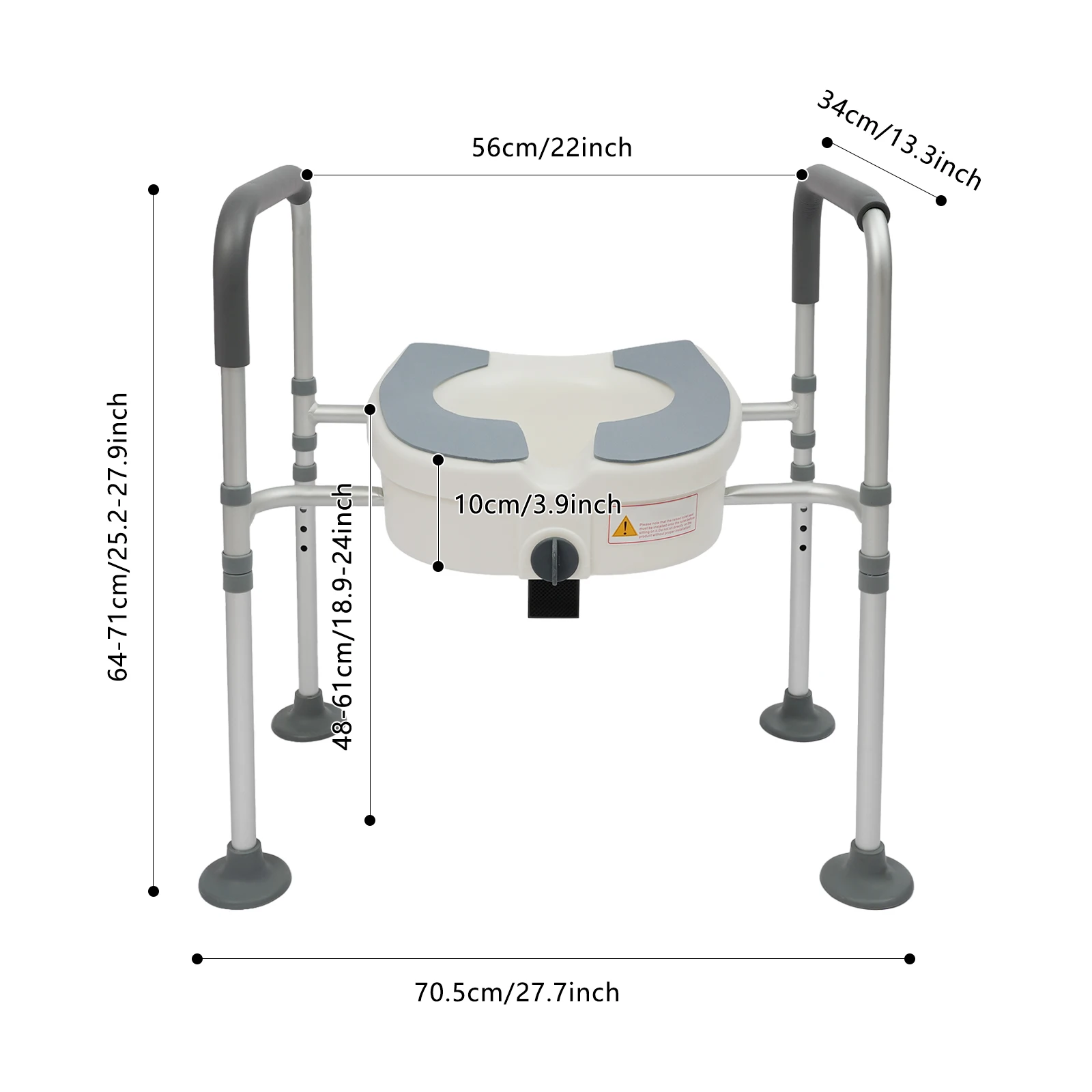 

4-Legged Toilet Safety Rail Raised Toilet Seat with Handles, Grip-Locked Foot Pads, Adjustable Toilet Riser for Elderly