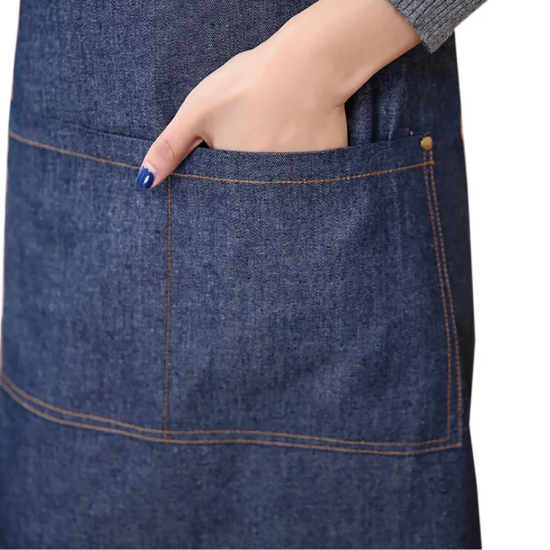 Denim Apron with 3 Pockets Unisex Jean Apron Adjustable Bib Apron for Women Men Home Work Kitchen Cooking Cafe Waiter Waitress