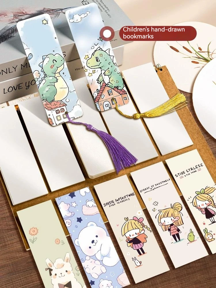 Puste zakładki Kraft/czarny/biały papier akwarelowy z naklejkami z frędzlami świąteczne prezenty urodzinowe Student Handmade Diy zestaw rzemiosła