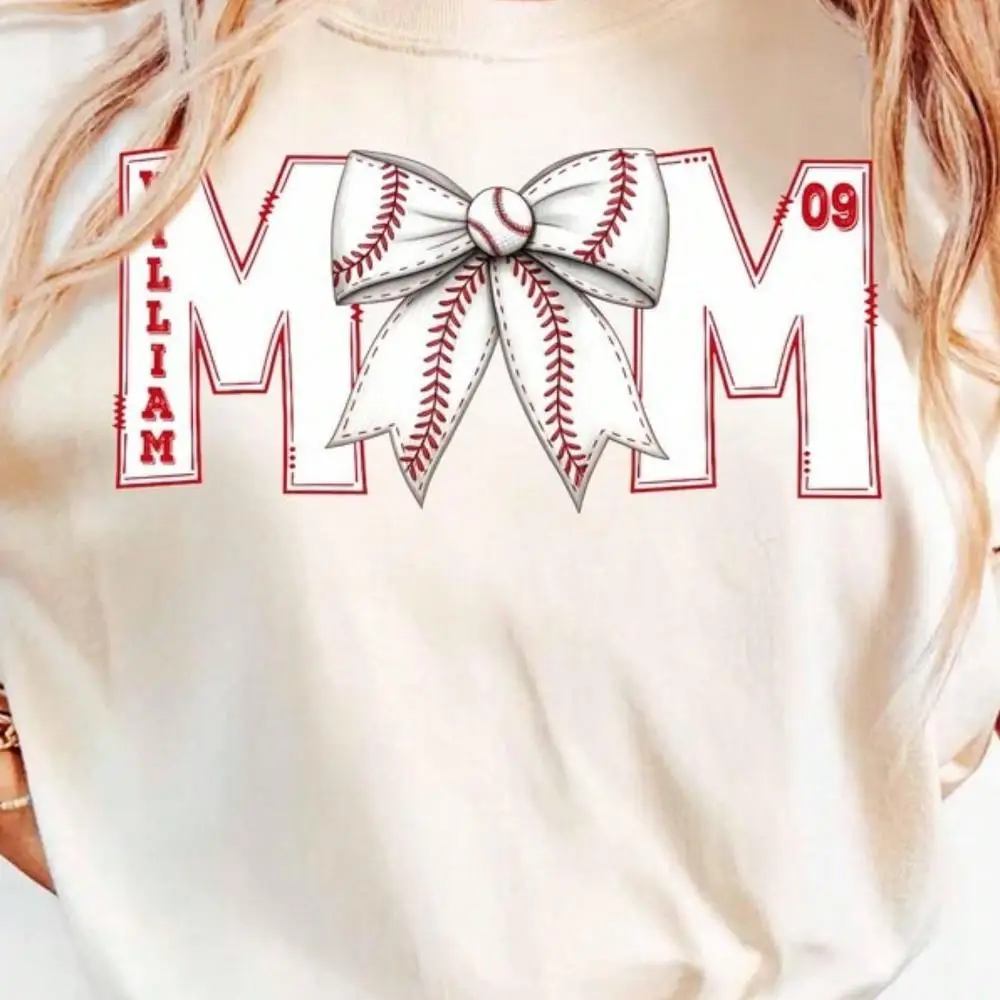 1pc Custom Baseball Mom Shirt , Baseball Mom Shirt With Name, Coquette Baseball Bow Shirt, Baseball Mom Gift, Baseball Mom Shirt Number Game Day,