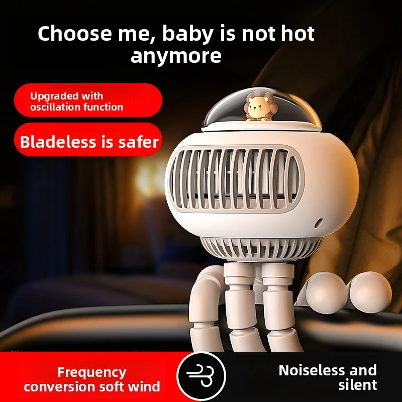 

2026 Flexible Octopus Baby Stroller Fan, Oscillating Bladeless Cooling Fan, USB Rechargeable Portable Fan for Toddler Outdoor