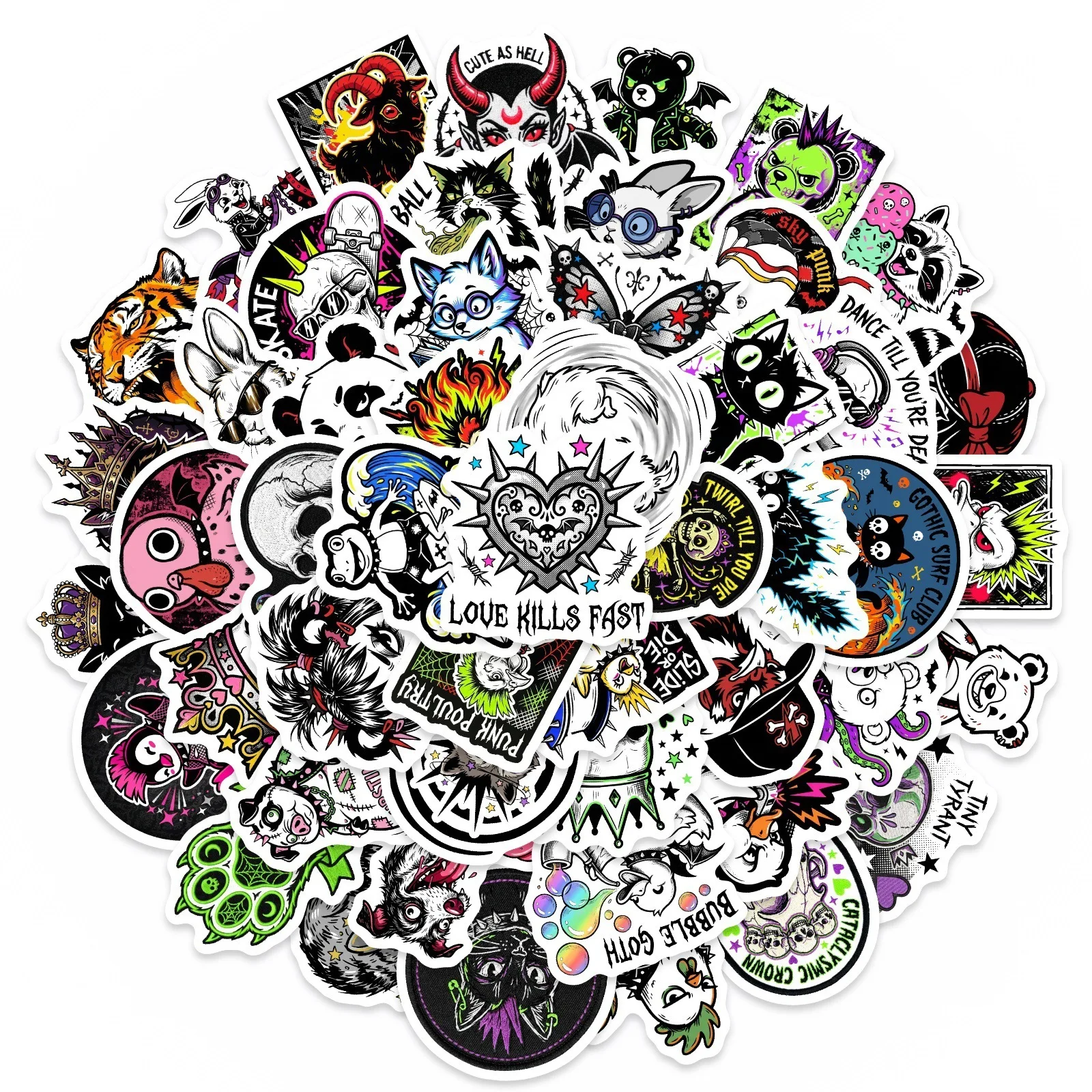 50 Pcs Punk Gothic Animal Stickers Dark Skull Street Style DIY Suitcase Skate Helmet Phone Motorcycle Waterproof Decals