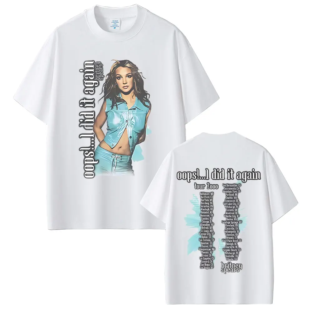 الرجال والنساء عادية ريترو قصيرة الأكمام تي شيرت للجنسين الشارع الشهير بريتني سبيرز عفوا فعلت ذلك مرة أخرى 2000 جولة تي شيرت #2