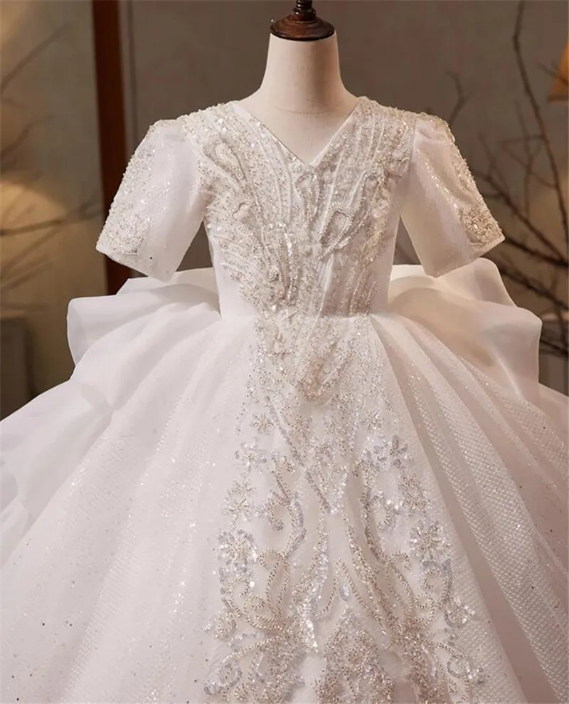 Vestido de baile de lujo para niña de las flores para boda, corsé trasero con tren largo, vestido de princesa para niño, vestido de primera comunión