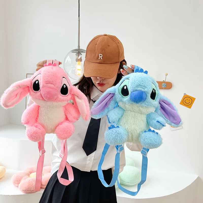 New Disney Cartoon Plush Backpack Kawai Stitch Doll Shoulder Bag Autumn And Winter Style Children's Schoolbag Kindergarten Gifts