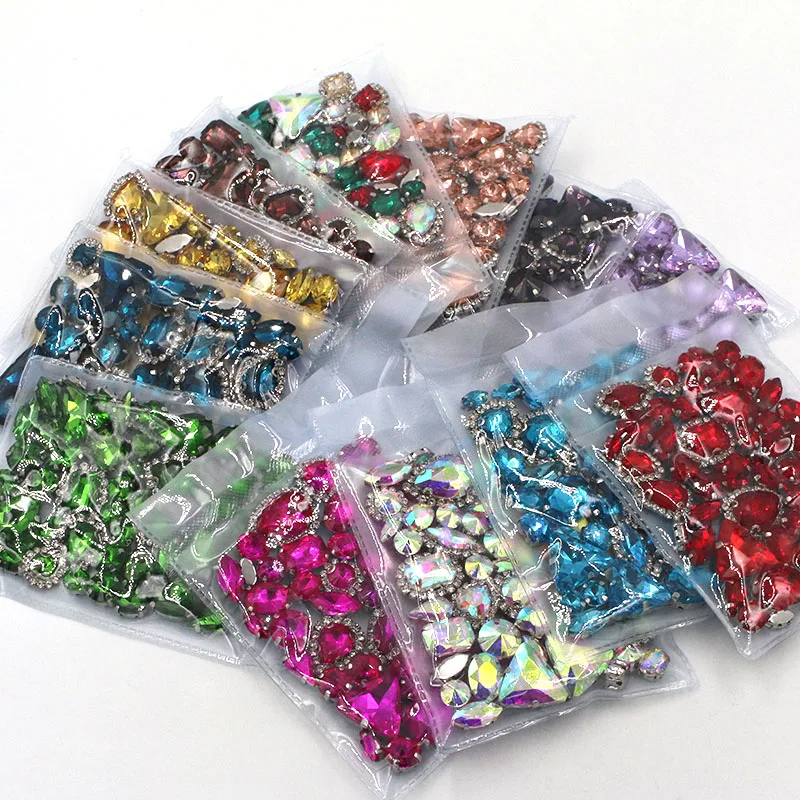 New 50Pcs/Pack Mix Size Mix Shape Cup Chain Rim Crystal Stones Sliver Claw Setting Glass Rhinestone Sewing Clothing Accessories