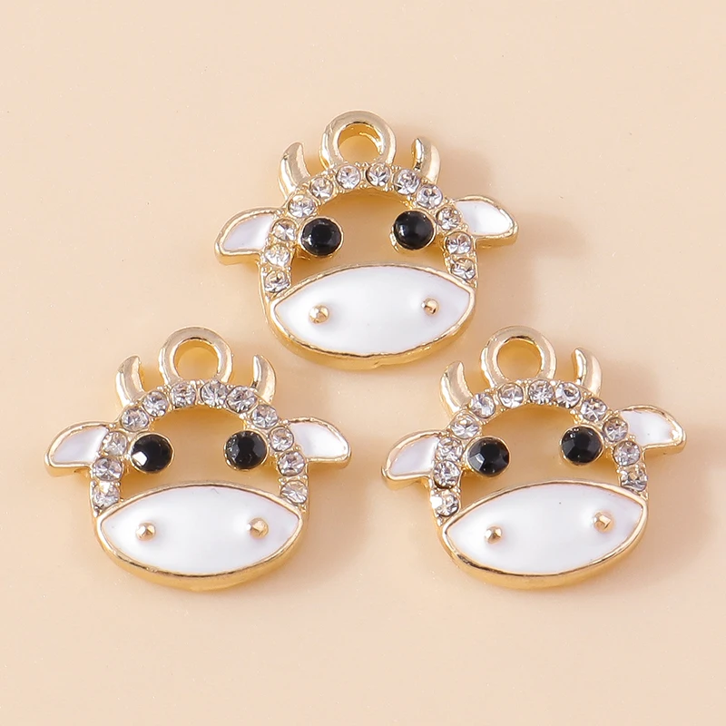 10pcs Enamel Crystal Milk Cows Charms Pendants for DIY Jewelry Making Handmade Necklace Bracelet Earrings Charms Accessories