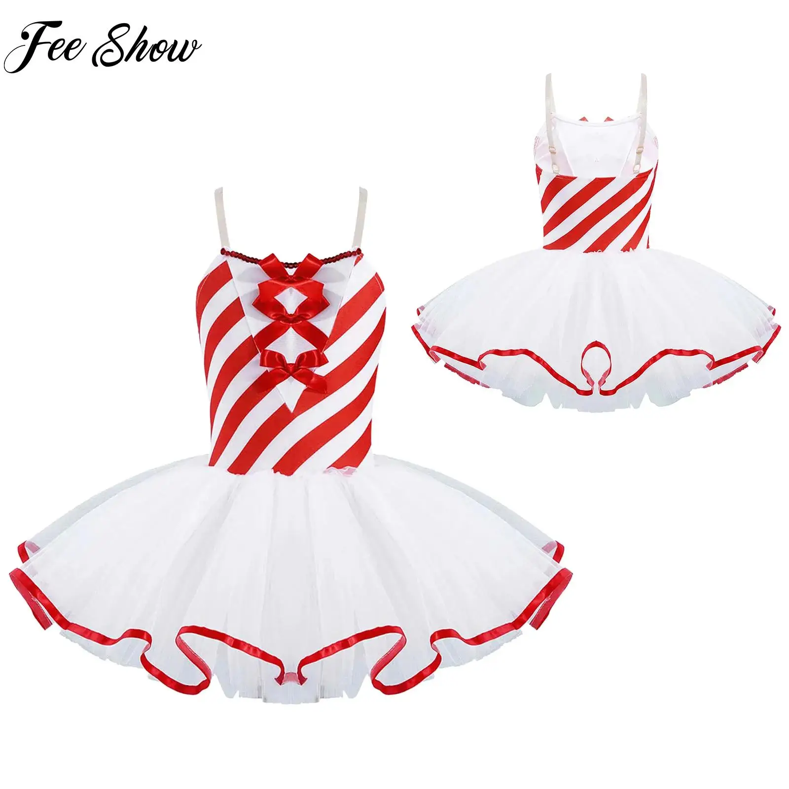 

Kids Girls Christmas Cosplay Dress Ballet Tutu Dress Figure Skating Dance Clothes Sleeveless with Bowknot Performance Costume