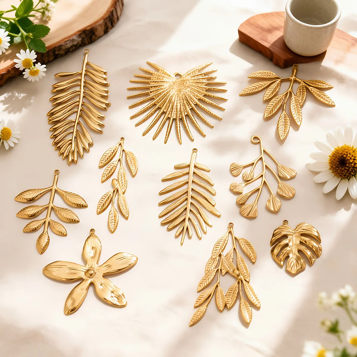 5Pcs Light Luxury Metal Leaf Charms Hollow Branch Pendants Niche Design DIY Bracelet Necklace Jewelry Making Findings