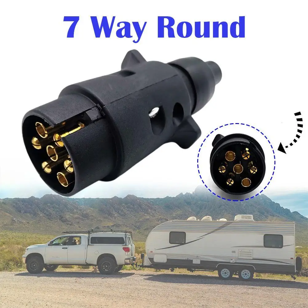 

12V 7 Pin Round RV Plug Adapter Trailer RV Truck Towbar Socket Waterproof Connector Plugs Protect Towing G6W9